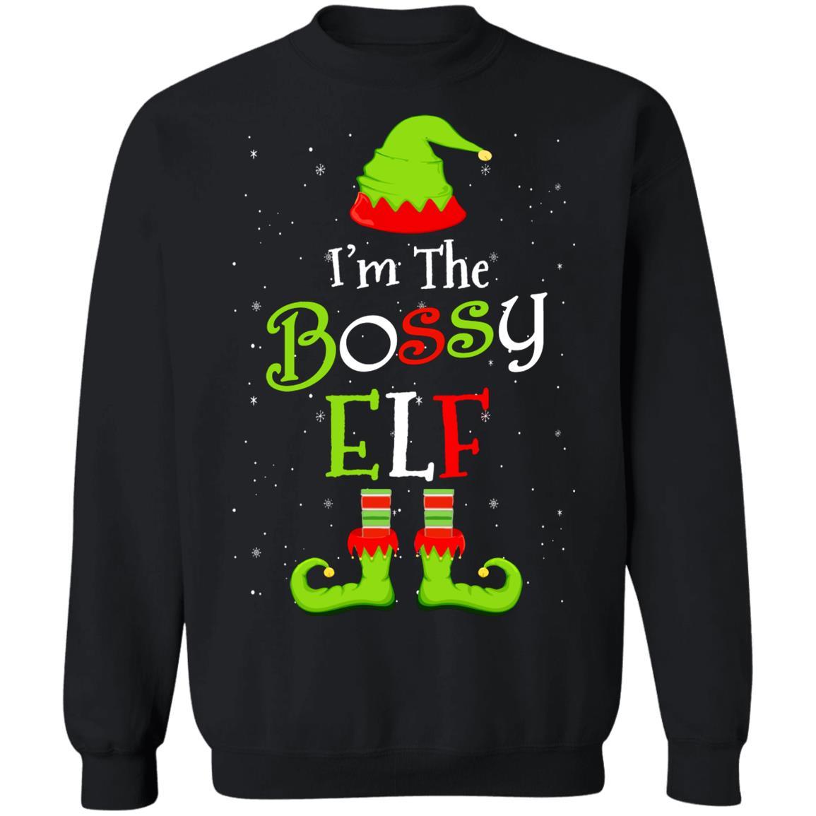 I'm The Bossy Elf Family Matching Funny Christmas Group Gift-T-Shirt & Sweatshirt-Crewneck Sweatshirt-Black