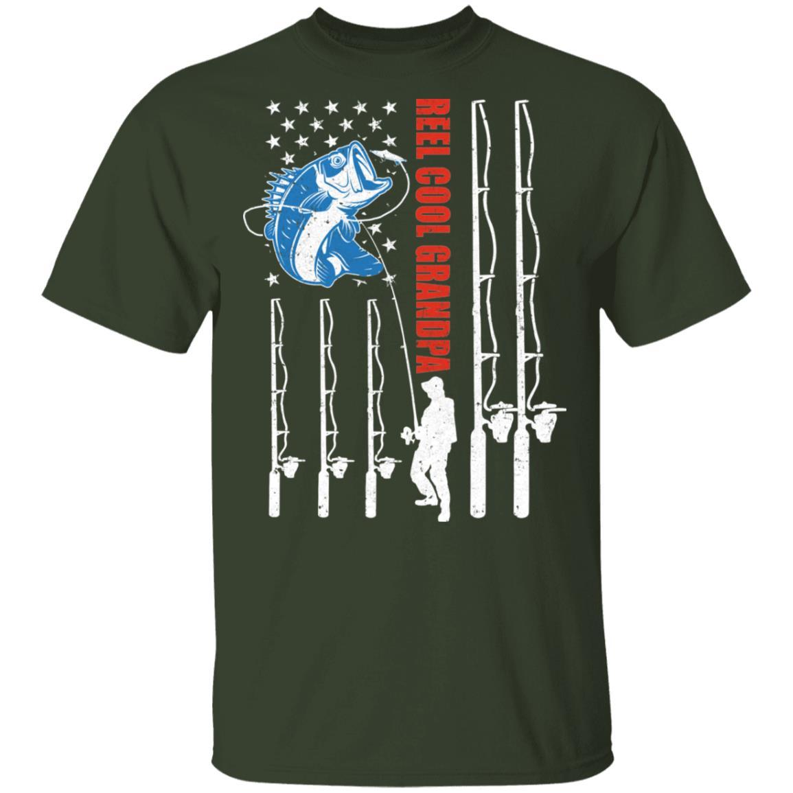 Reel Cool Grandpa American Flag Fish Fishing Fathers Day-T-Shirt & Hoodie-Classic T-Shirt-Forest