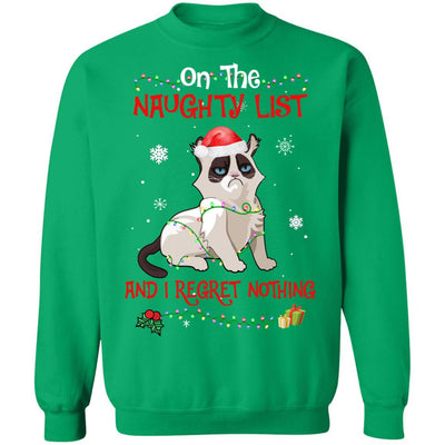 On The Naughty List I Regret Nothing Cat Christmas Gift-T-Shirt & Sweatshirt-Crewneck Sweatshirt-Irish Green