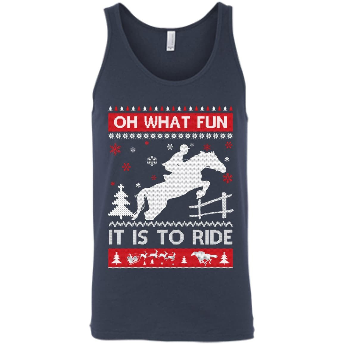 Horse Sweater Christmas Oh What Fun It Is To Ride-T-Shirt & Hoodie-Unisex Tank-Navy