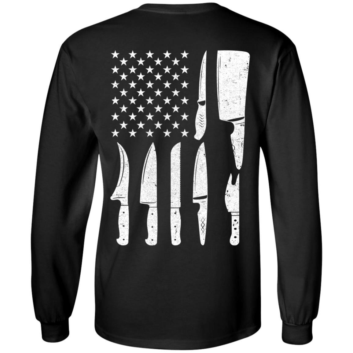 Chef Knife Patriotic American Flag Kitchen-T-Shirt & Hoodie-Long Sleeve T-Shirt-Black