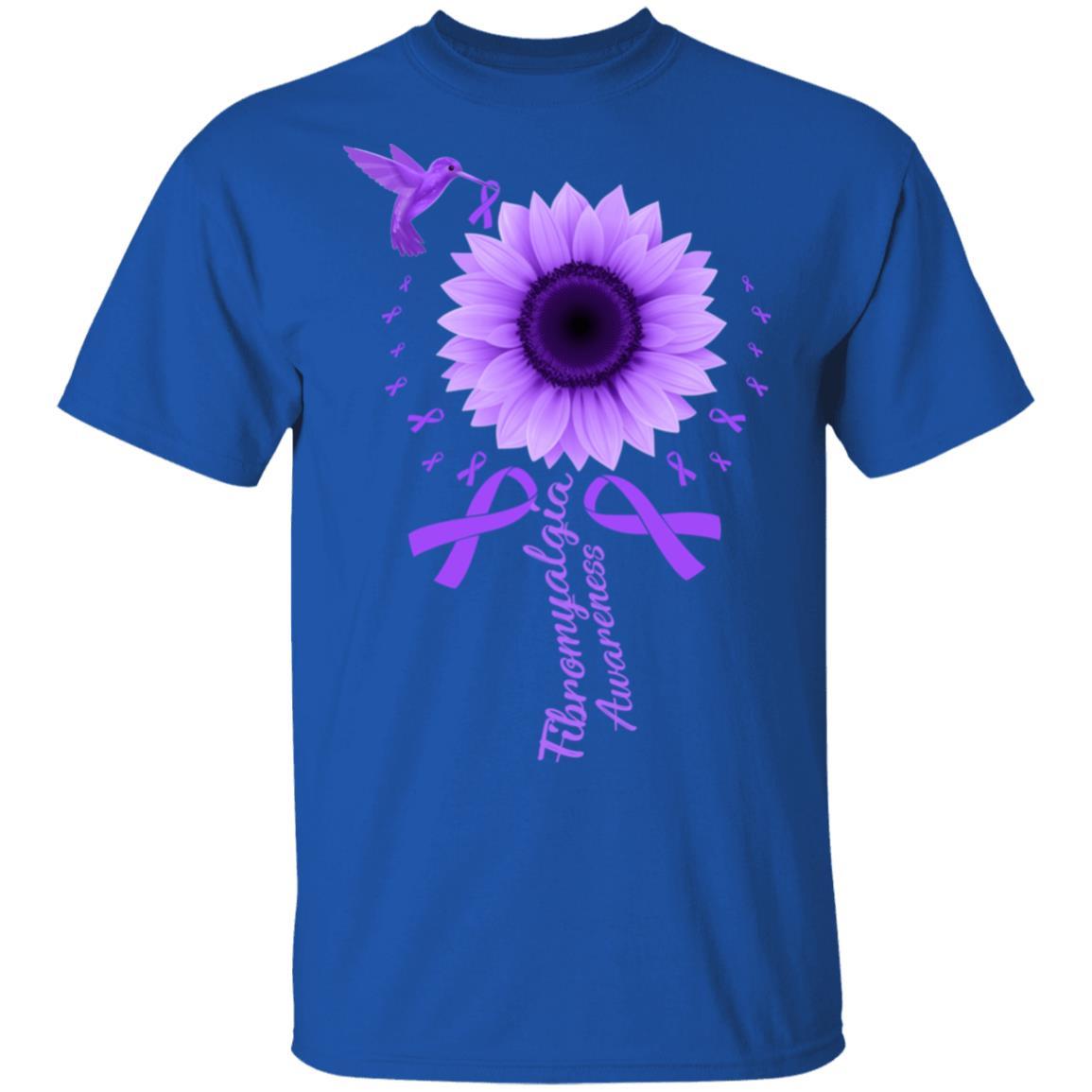 Hummingbird Sunflower Purple Ribbon Fibromyalgia Awareness-T-Shirt & Hoodie-Classic T-Shirt-Royal