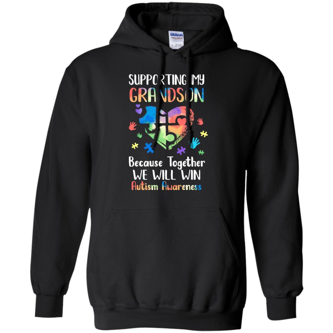 Supporting My Grandson Puzzle Autism Awareness Month-T-Shirt & Hoodie-Pullover Hoodie-Black