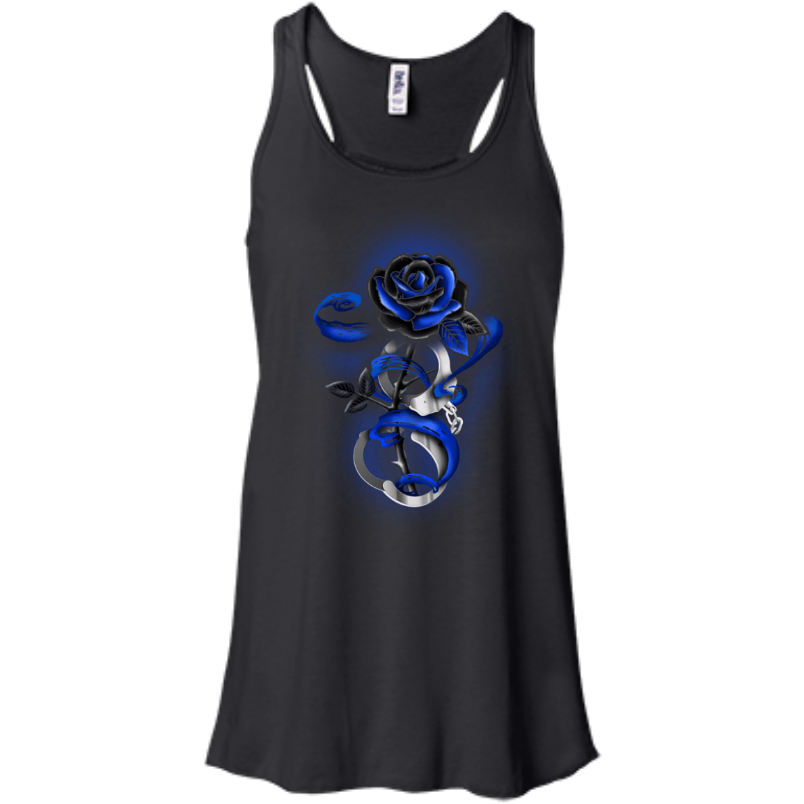 Rose tattoo Police Thin Blue Line-T-Shirt & Hoodie-Women's Flowy Racerback Tank-Black