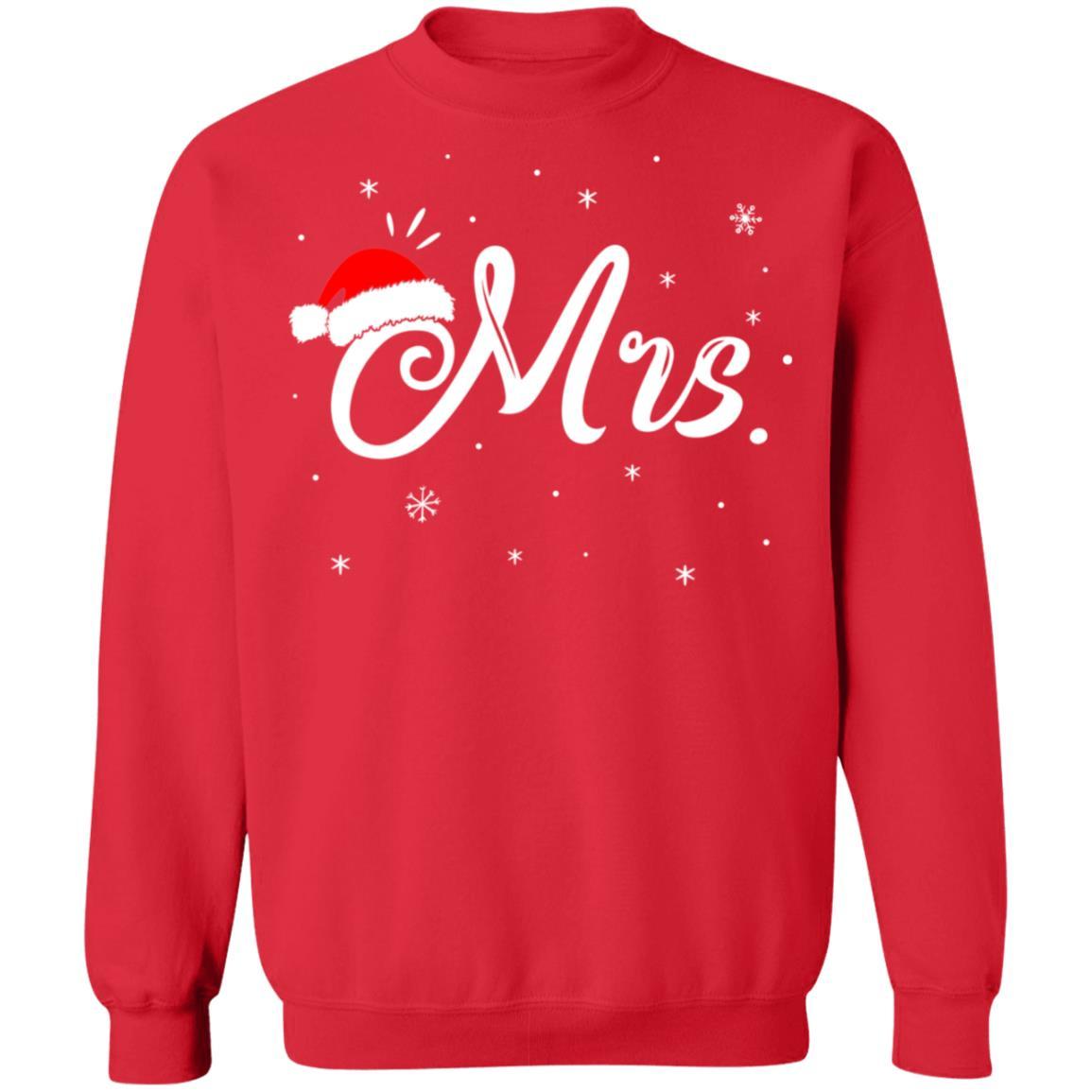 Funny Christmas Couple Matching Mr And Mrs Santa Hat-T-Shirt & Sweatshirt-Crewneck Sweatshirt-Red