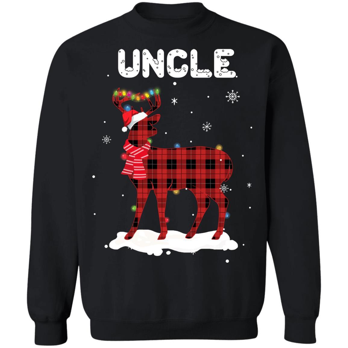 Uncle Deer Red Plaid Christmas Family Matching Pajamas-T-Shirt & Sweatshirt-Crewneck Sweatshirt-Black