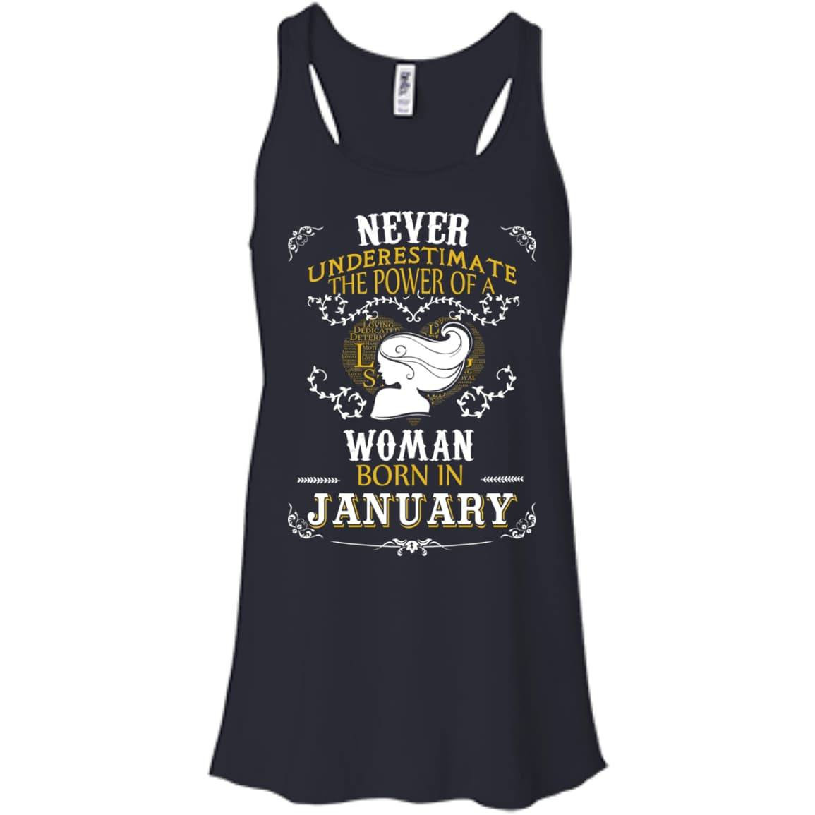 A Woman Born In JANUARY-T-Shirt & Hoodie-Women's Flowy Racerback Tank-Midnight