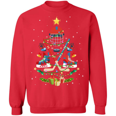 Ice Hockey Christmas Tree Ornament Funny Xmas Gift-T-Shirt & Sweatshirt-Crewneck Sweatshirt-Red