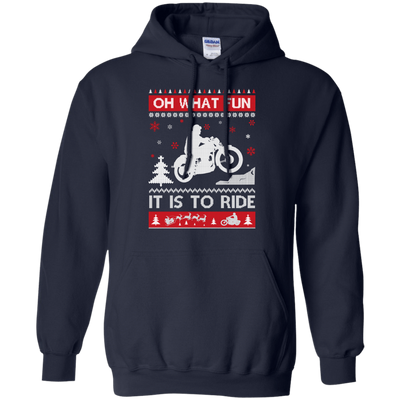 Motorcycle Sweater Christmas Oh What Fun It Is To Ride-T-Shirt & Hoodie-Pullover Hoodie-Navy