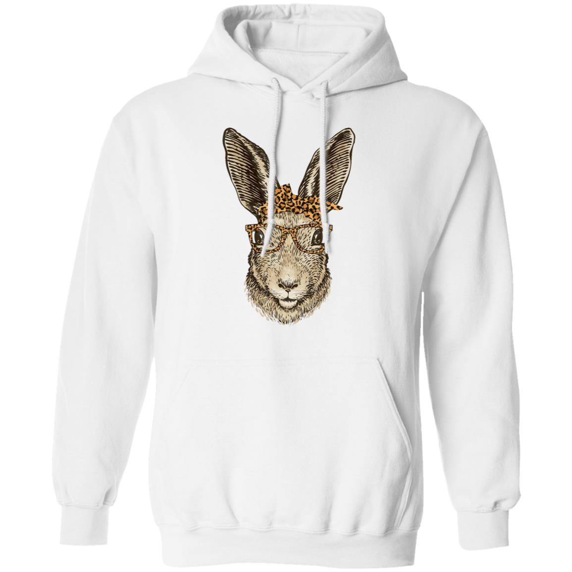 Easter Bunny Rabbit Glasses Leopard Print Bow-T-Shirt & Tank Top-Pullover Hoodie-White