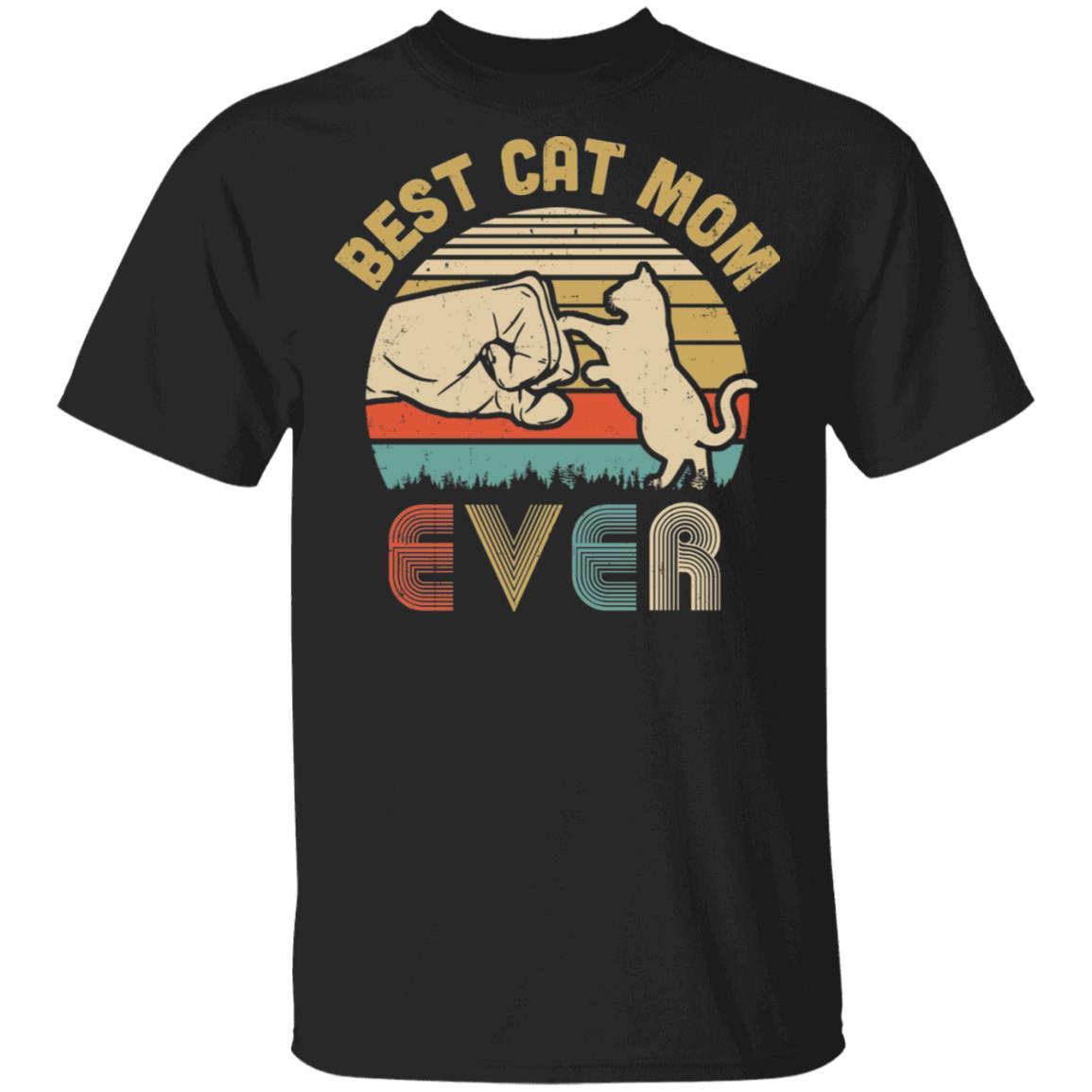 Vintage Best Cat Mom Ever Bump Fit Funny Mom Gifts-T-Shirt & Hoodie-Classic T-Shirt-Black