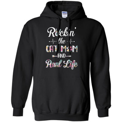 Rockin The Cat Mom Aunt Life Mothers Day Cat Lovers-T-Shirt & Tank Top-Pullover Hoodie-Black