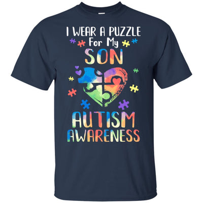 I Wear A Puzzle For My Son Autism Awareness-T-Shirt & Hoodie-Classic T-Shirt-Navy