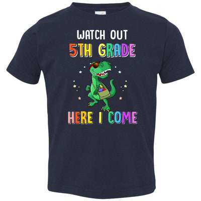5th Grade Here I Come Dinosaur Back To School Youth-Youth Shirt-Toddler T-Shirt-Navy