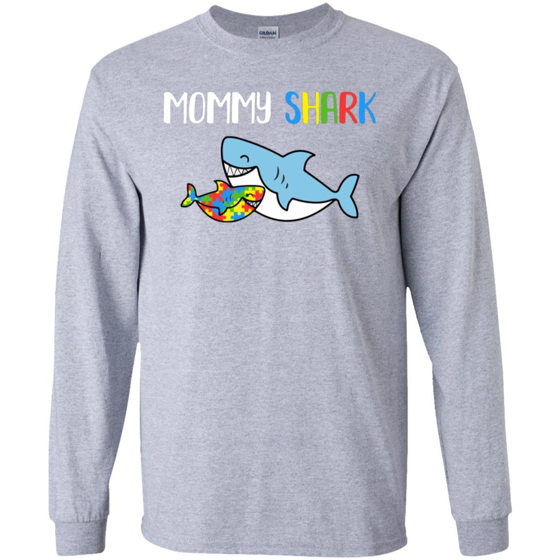 Mommy Shark Support Autism Awareness For Child-T-Shirt & Hoodie-Long Sleeve T-Shirt-Sport Grey