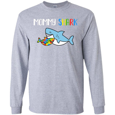 Mommy Shark Support Autism Awareness For Child-T-Shirt & Hoodie-Long Sleeve T-Shirt-Sport Grey