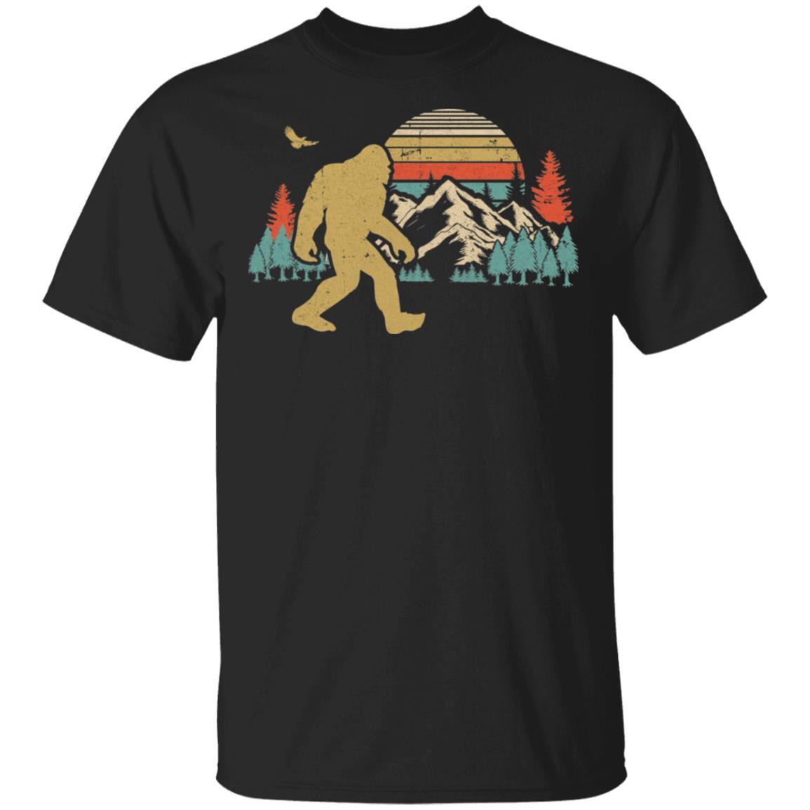 Vintage Retro Bigfoot Silhouette Mountain Sun Believe-T-Shirt & Hoodie-Classic T-Shirt-Black