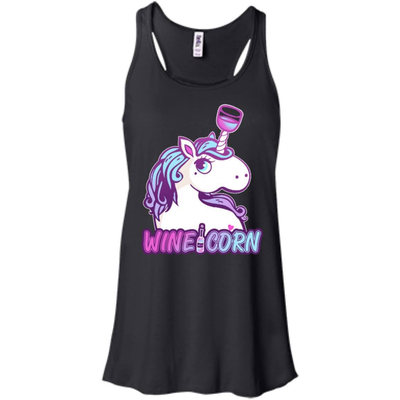 Funny Wine Unicorn Wineicorn-T-Shirt & Hoodie-Women's Flowy Racerback Tank-Black
