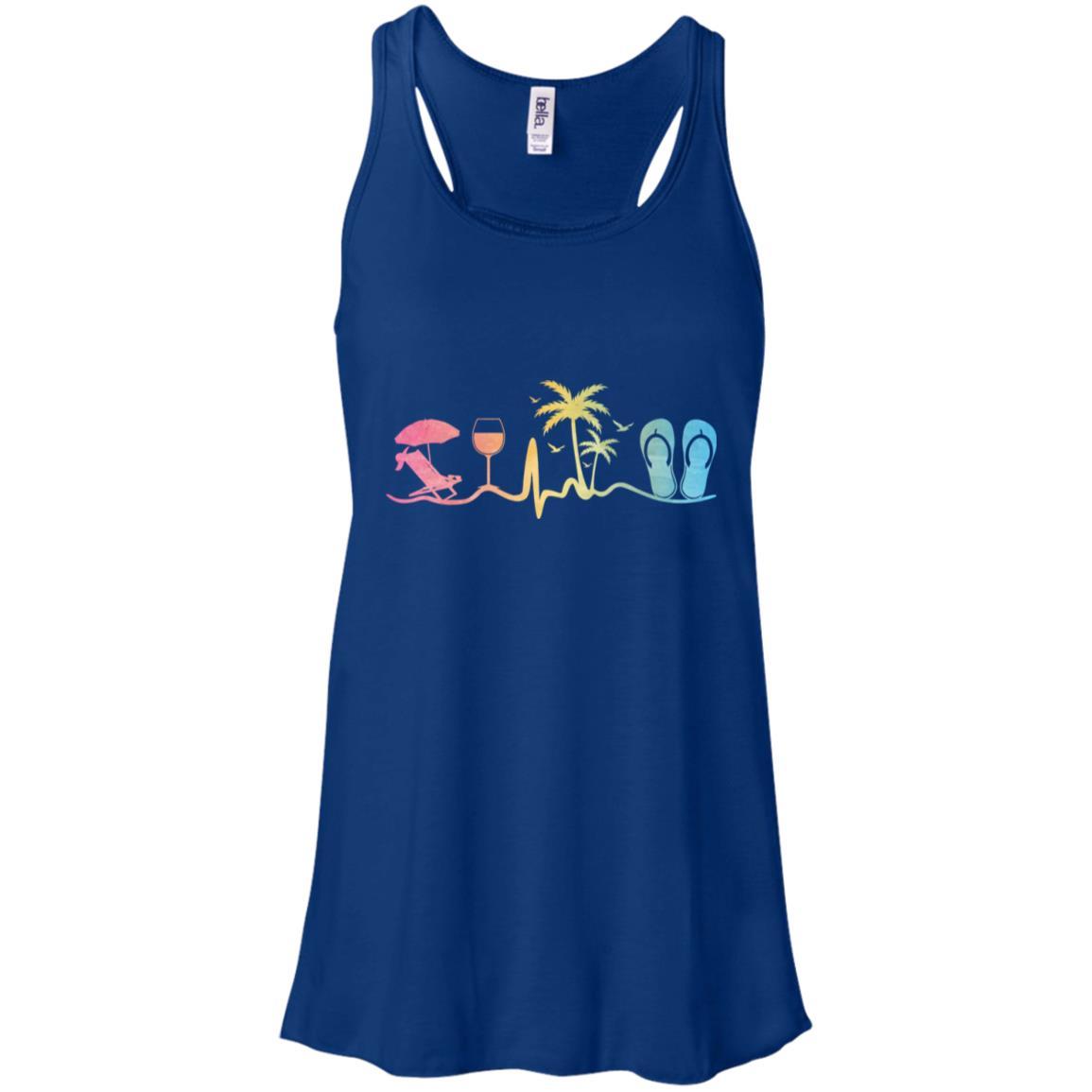 Heartbeat Palm Tree Wine Glass Flip Flop Summer-T-Shirt & Tank Top-Women's Flowy Racerback Tank-True Royal