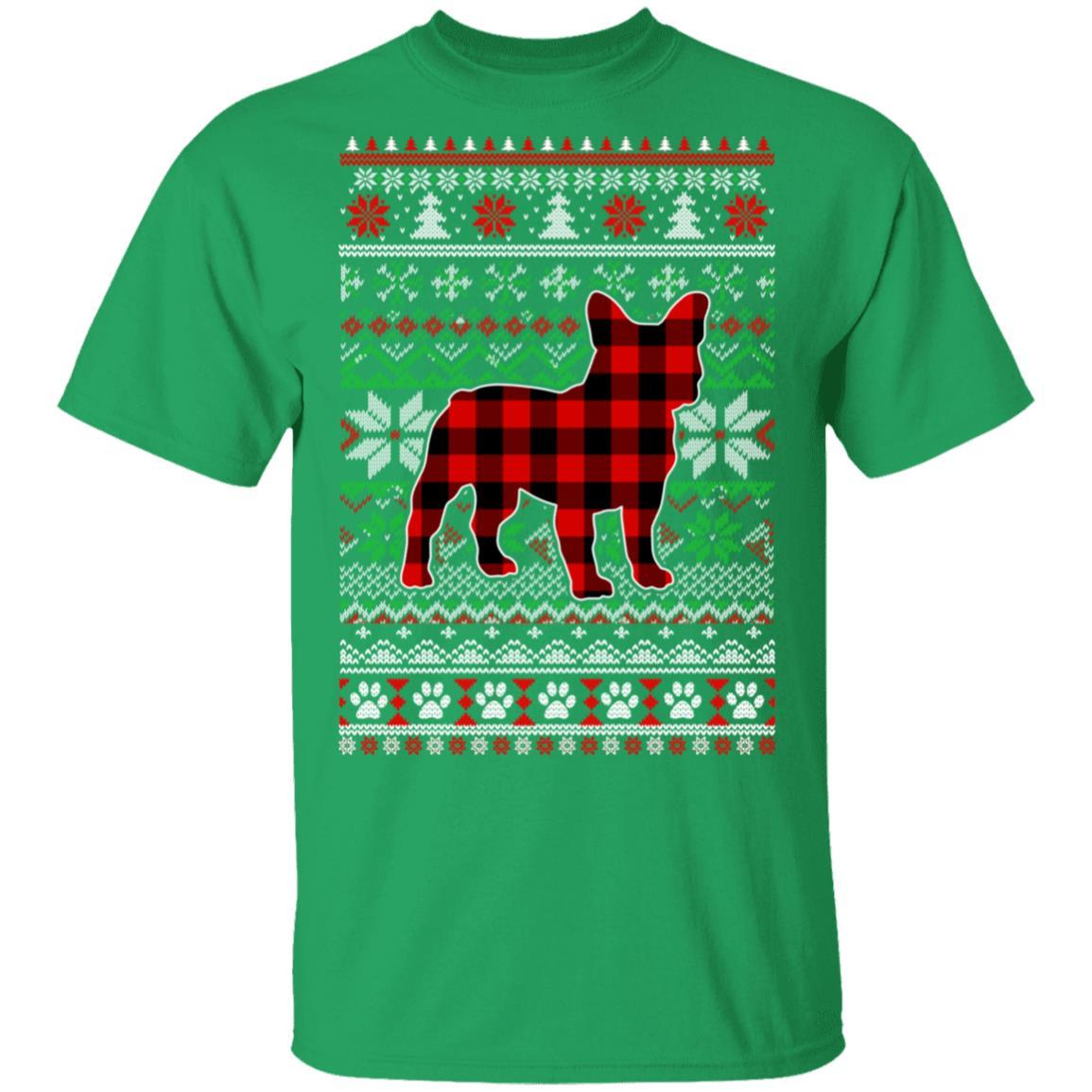 French Bulldog Red Plaid Ugly Christmas Sweater Gifts-T-Shirt & Sweatshirt-Classic T-Shirt-Irish Green