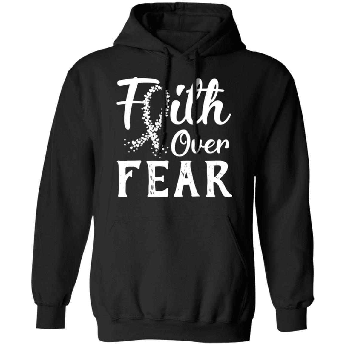 Lung Cancer Awareness White Faith Over Fear-T-Shirt & Hoodie-Pullover Hoodie-Black