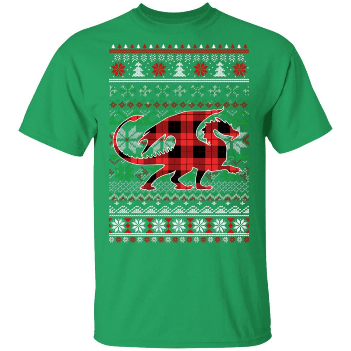 Dragon Red Plaid Ugly Christmas Sweater Funny Gifts-T-Shirt & Sweatshirt-Classic T-Shirt-Irish Green