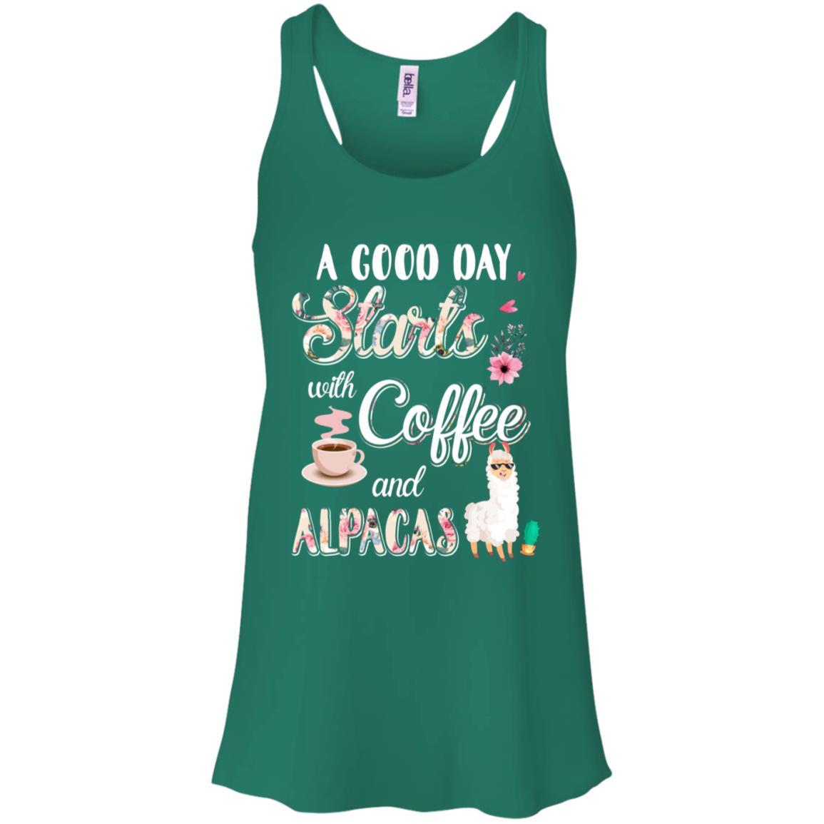 A Good Day Starts With Coffee And Alpacas Lover Gift-T-Shirt & Tank Top-Women's Flowy Racerback Tank-Kelly Green