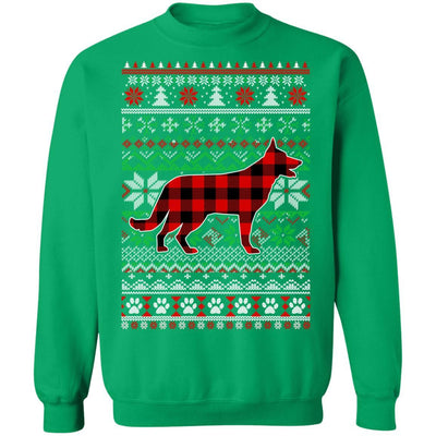 German Shepherd Red Plaid Ugly Christmas Sweater Gifts-T-Shirt & Sweatshirt-Crewneck Sweatshirt-Irish Green