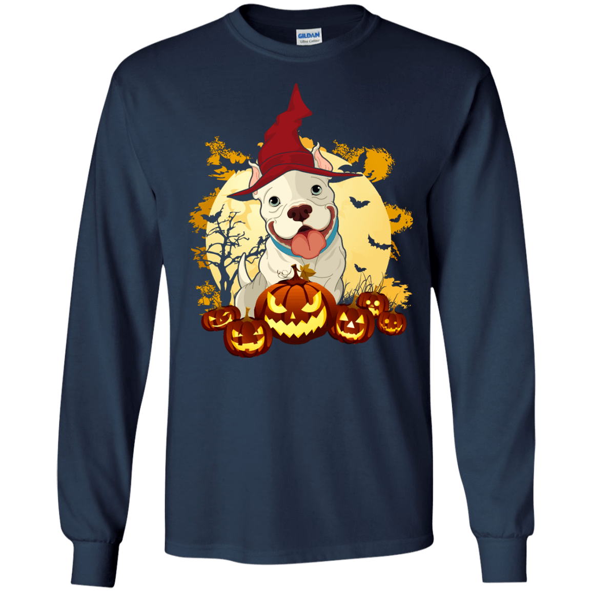Pitbull Halloween Pumpkin-T-Shirt & Hoodie-Long Sleeve T-Shirt-Navy