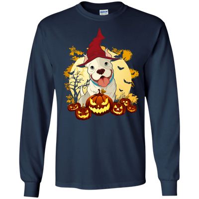 Pitbull Halloween Pumpkin-T-Shirt & Hoodie-Long Sleeve T-Shirt-Navy