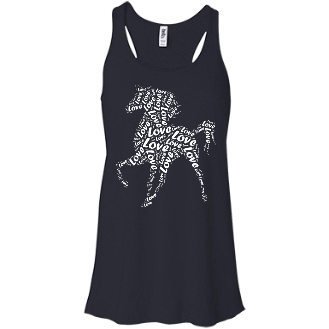 I Love Horse T-Shirt Word Graphic Tee-T-Shirt & Hoodie-Women's Flowy Racerback Tank-Midnight
