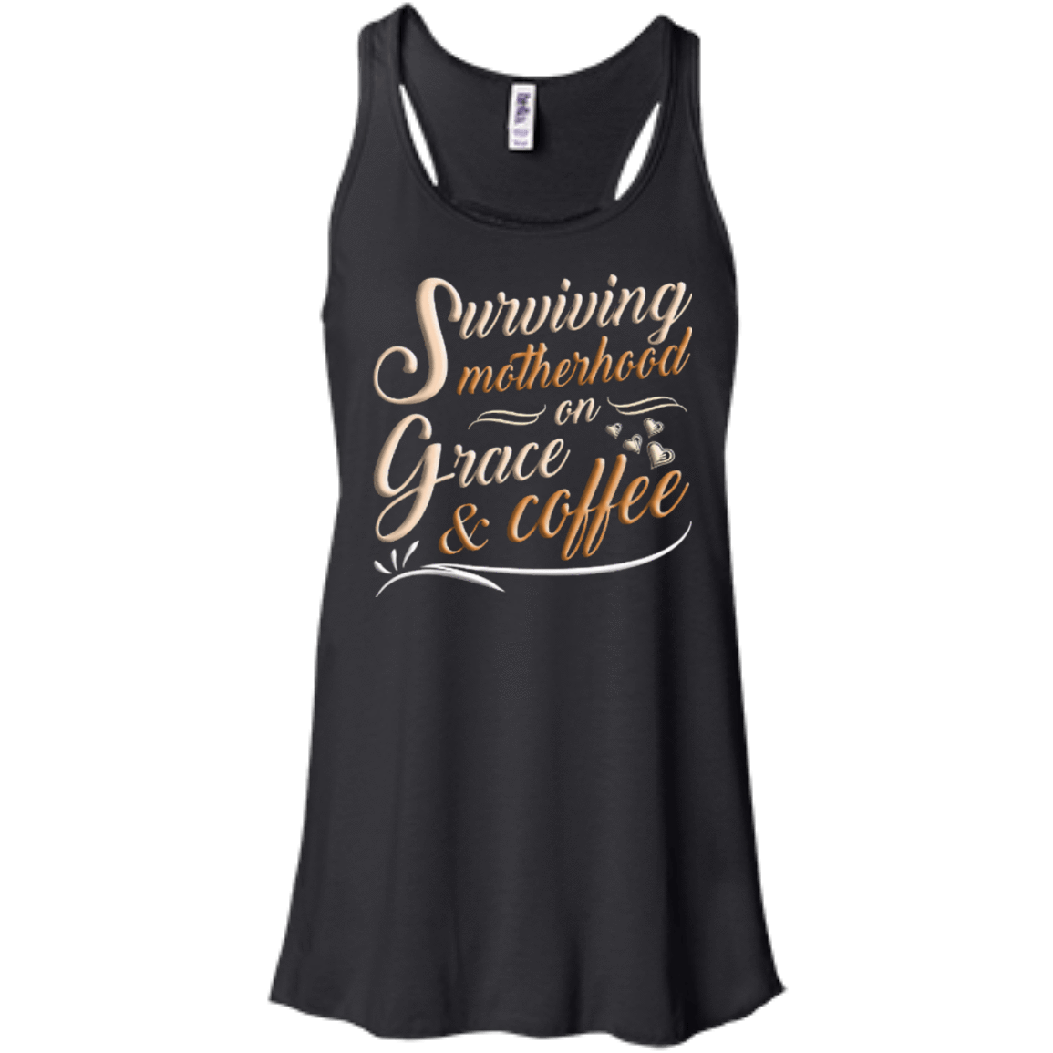Surviving Motherhood On Grace And Coffee-T-Shirt & Hoodie-Women's Flowy Racerback Tank-Black