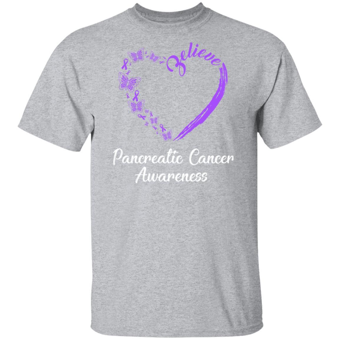 Butterfly Believe Pancreatic Cancer Awareness Ribbon Gifts-T-Shirt & Hoodie-Classic T-Shirt-Sport Grey