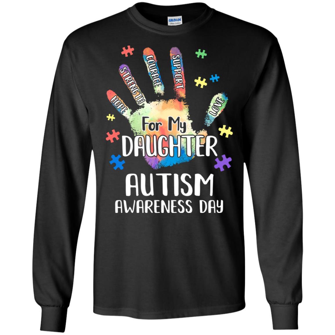 Support Autism Awareness For My Daughter Puzzle Gift-T-Shirt & Hoodie-Long Sleeve T-Shirt-Black