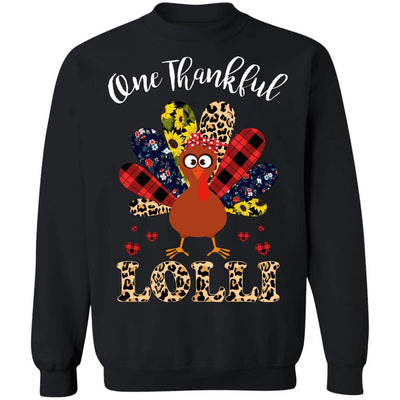 One Thankful Lolli Leopard Turkey Thanksgiving Gift-T-Shirt & Sweatshirt-Crewneck Sweatshirt-Black