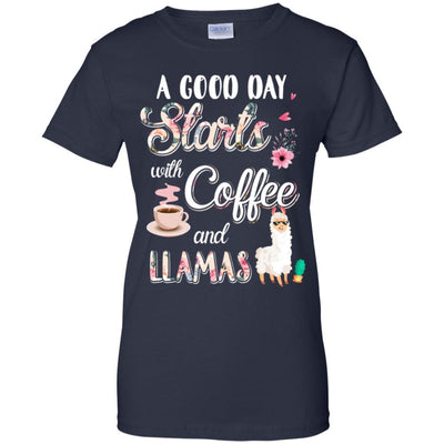 A Good Day Starts With Coffee And Llamas Lover Gift-T-Shirt & Tank Top-Women's T-Shirt-Navy
