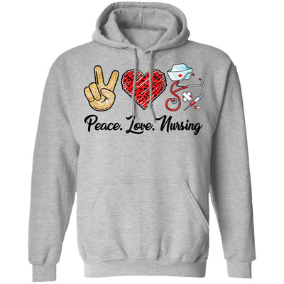 Peace Love Nursing RN Love Nurse Gifts-T-Shirt & Tank Top-Pullover Hoodie-Sport Grey