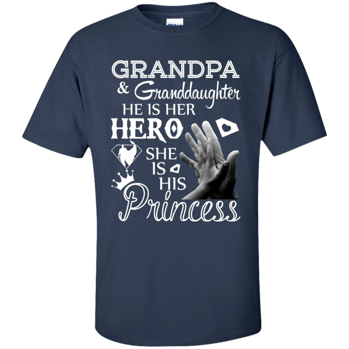 Grandpa & Granddaughter He Is Her Hero-T-Shirt & Hoodie-Classic T-Shirt-Navy