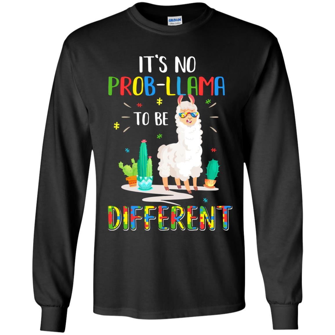 No Prob Llama To Be Different Llama Autism Awareness Gift Youth-Youth Shirt-Youth Long Sleeve T-Shirt-Black
