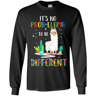 No Prob Llama To Be Different Llama Autism Awareness Gift Youth-Youth Shirt-Youth Long Sleeve T-Shirt-Black
