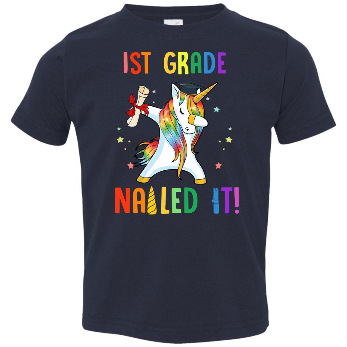Dabbing 1st Grade Unicorn Nailed It Graduation Class Of 2021 Youth-Youth Shirt-Toddler T-Shirt-Navy