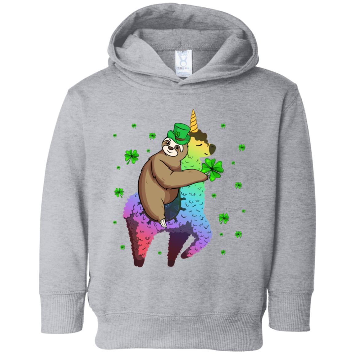 Leprechaun Sloth Riding Llama Unicorn St Patricks Day Youth-Youth Shirt-Toddler Fleece Hoodie-Heather Grey