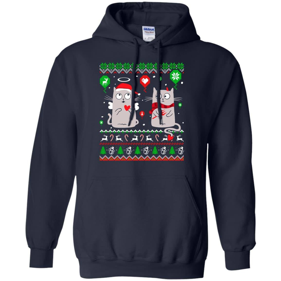 Halo Halo Christmas Cat Lover-T-Shirt & Hoodie-Pullover Hoodie-Navy