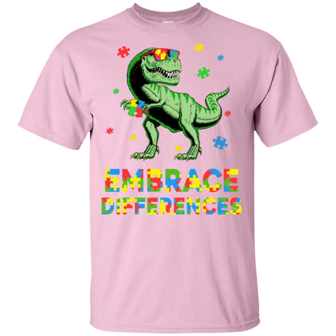 Dinosaur Puzzle Autism Awareness Embrace Differences Youth-Youth Shirt-Youth T-Shirt-Light Pink
