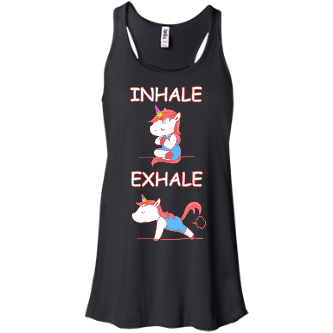 Yoga Unicorn Inhale Exhale-T-Shirt & Hoodie-Women's Flowy Racerback Tank-Black