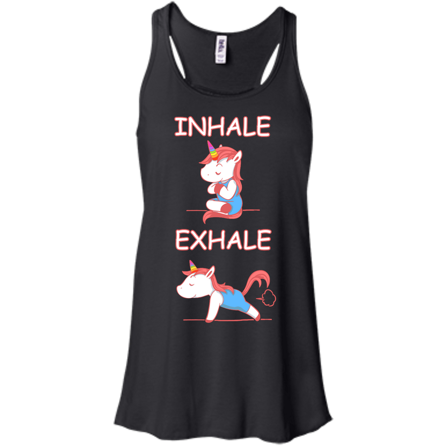 Yoga Unicorn Inhale Exhale-T-Shirt & Hoodie-Women's Flowy Racerback Tank-Black