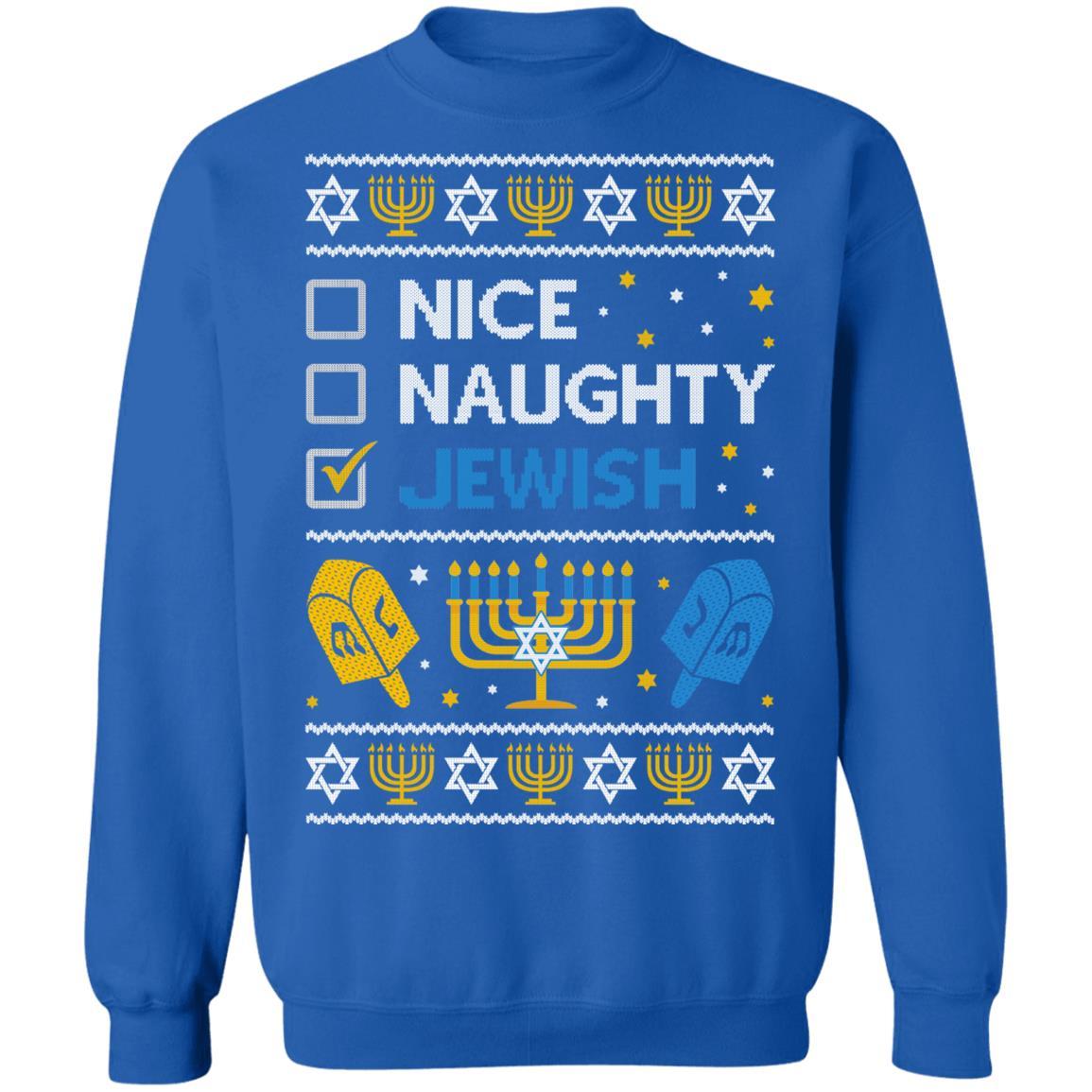 Nice Naughty Jewish Funny Hanukkah Christmas Gifts-T-Shirt & Sweatshirt-Crewneck Sweatshirt-Royal