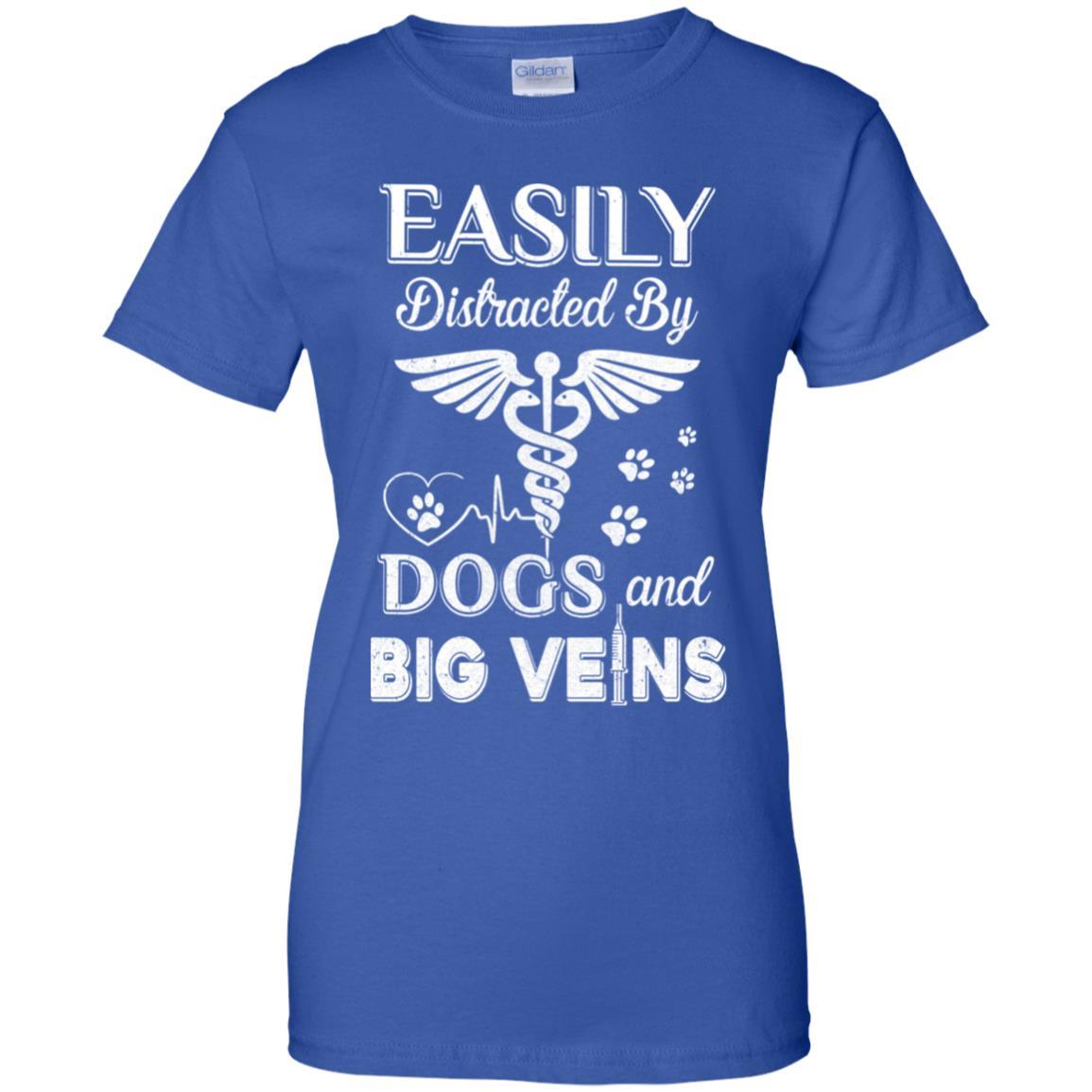 Easily Distracted By Dogs And Big Veins Nurse Puppy-T-Shirt & Hoodie-Women's T-Shirt-Royal