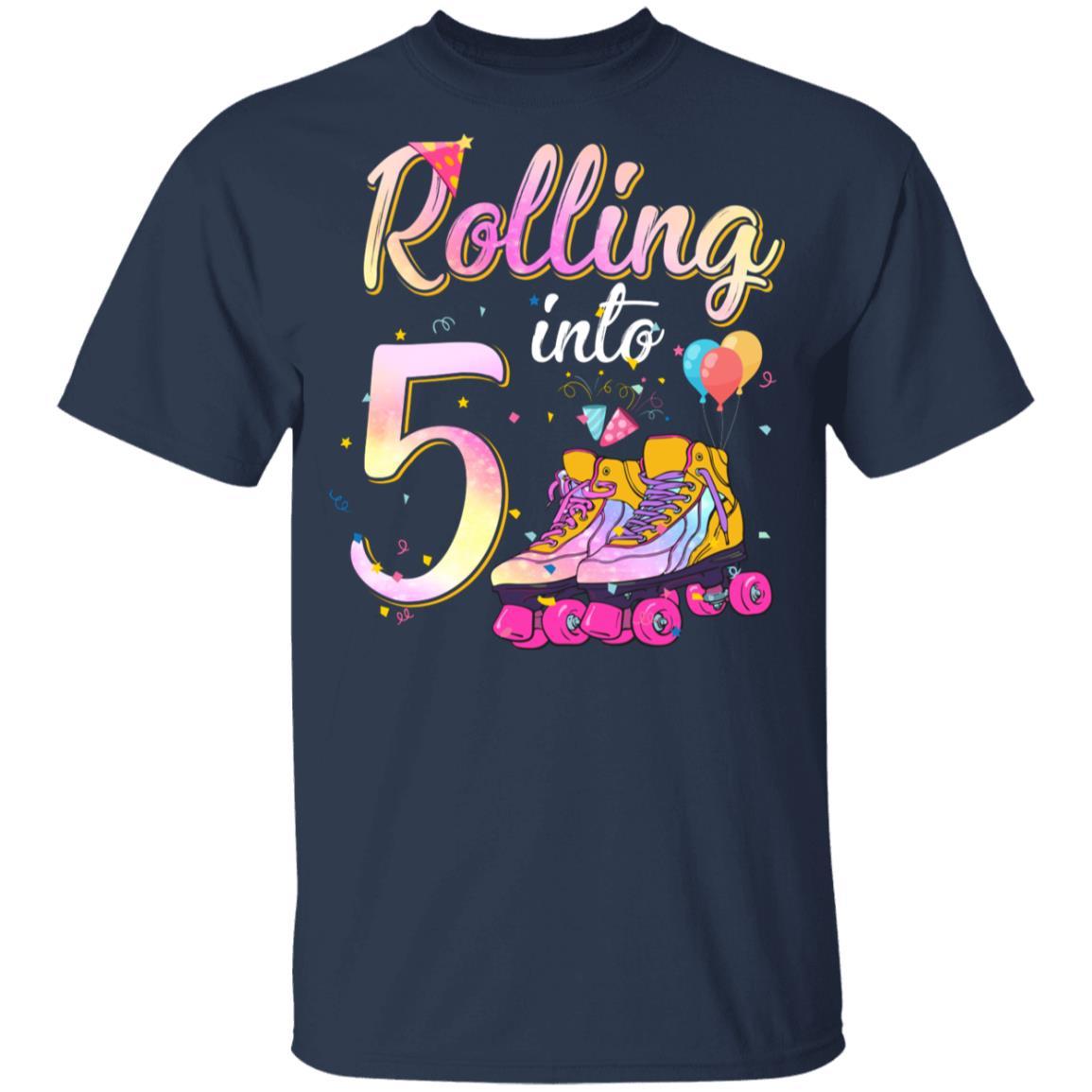5 Years Old Birthday Girls Roller Skates 80's 5th Birthday Youth-Youth Shirt-Youth T-Shirt-Navy
