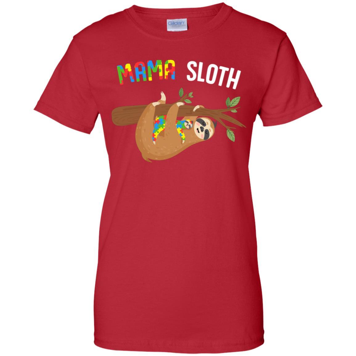 Mama Sloth Autism Awareness Mom Gift-T-Shirt & Hoodie-Women's T-Shirt-Red